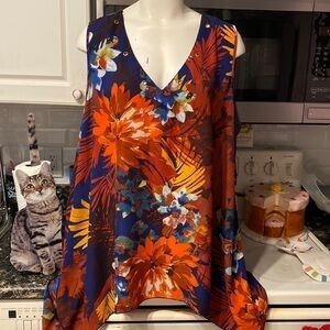 H womens Unique Spectrum casual floral sleeveless plus size top 3X
